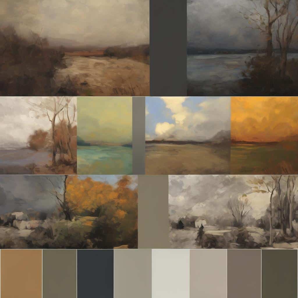 Οδοντσοσκαρφαλωμένα τοπία και έργα τέχνης που εμπνέονται από ταξίδια και φύση, σε παστέλ και φυσικούς τόνους, εκφράζουν την ομορφιά της φύσης και την καλλιτεχνική δημιουργία.